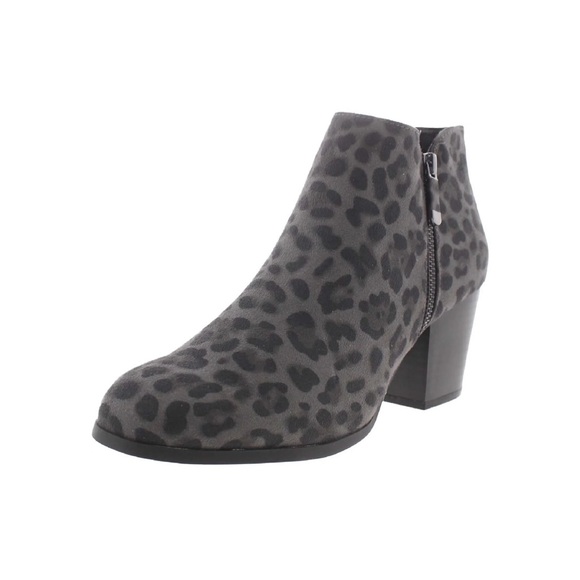 Style & Co. Shoes - Leopard Print Ankle Booties - Gray Silver hardware Block Heel
